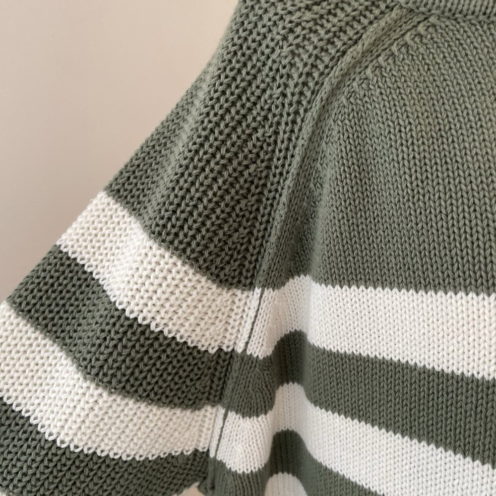 Aerie Bistro Roll Neck Relaxed Sweater Women's L Olive Green Striped Cotton NWOT - Picture 15 of 16